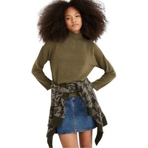 Madewell Rich olive green cozy Mock neck elevated Button-Back sweater pockets